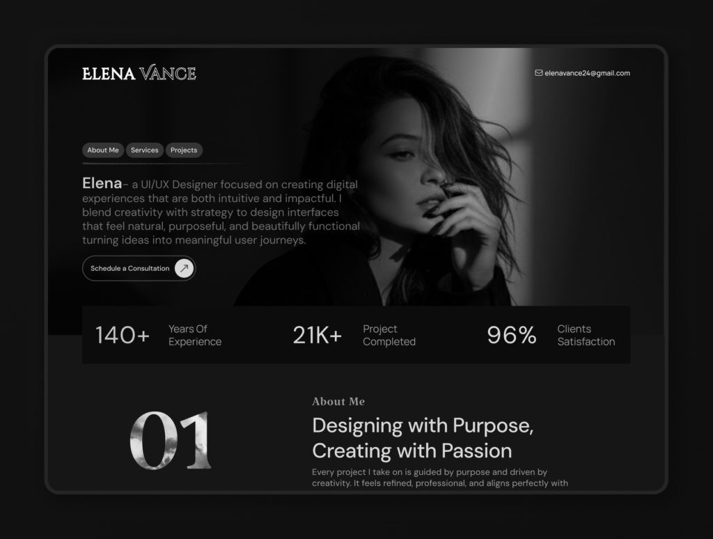 Elena Vance – Personal Portfolio Framer Template