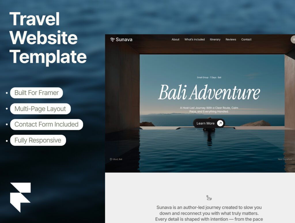 Travel Agency - Curated Tour Brands & Independent Travel Studio Framer Website Template