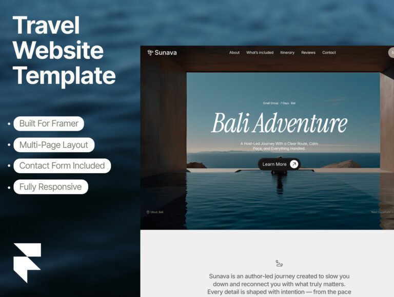 Travel Agency - Curated Tour Brands & Independent Travel Studio Framer Website Template