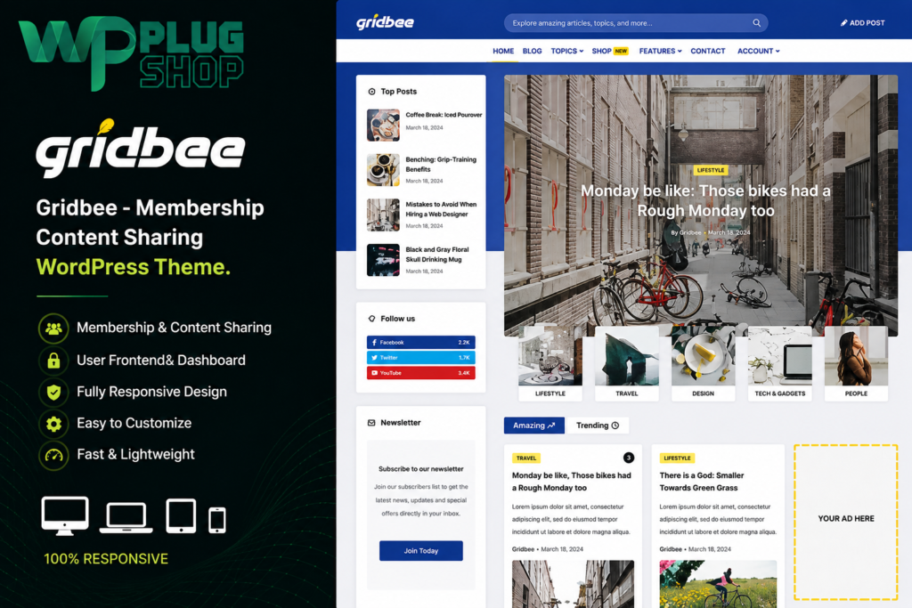 Gridbee Content Sharing WordPress Theme – User-Generated Content
