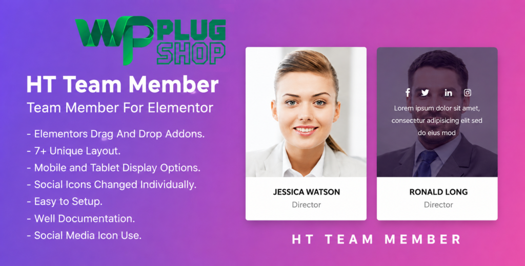 HT Team Member For Elementor – WordPress Team Showcase Plugin