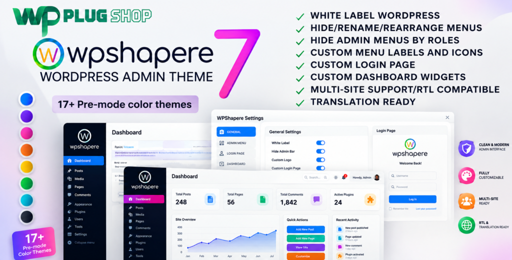 WPShapere – WordPress Admin Theme & White Label Dashboard Customization Plugin