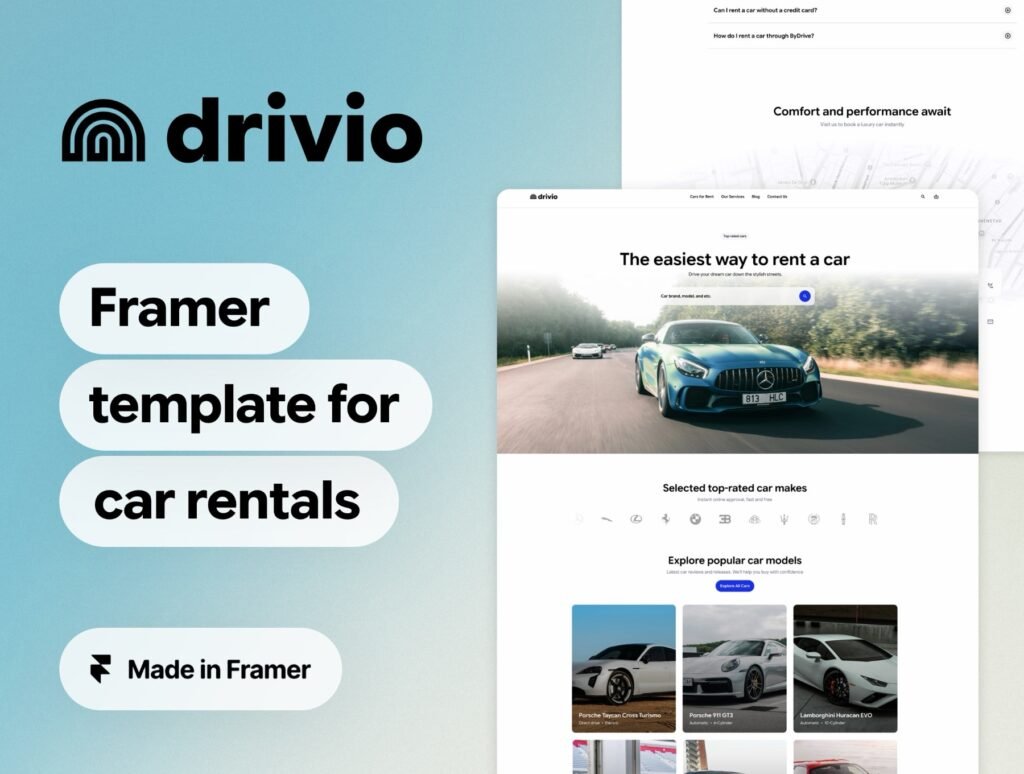 Drivio – Car Rental Framer Template
