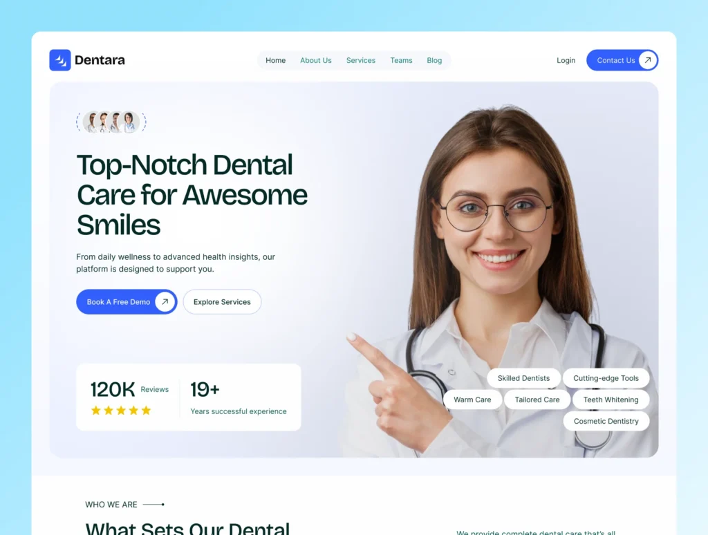 Dentara – Modern Dental Clinic Website UI Kit for Healthcare Projects