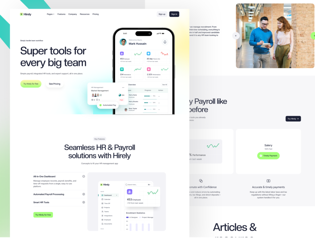 Hirely - HR & Fintech SaaS Website Figma Template