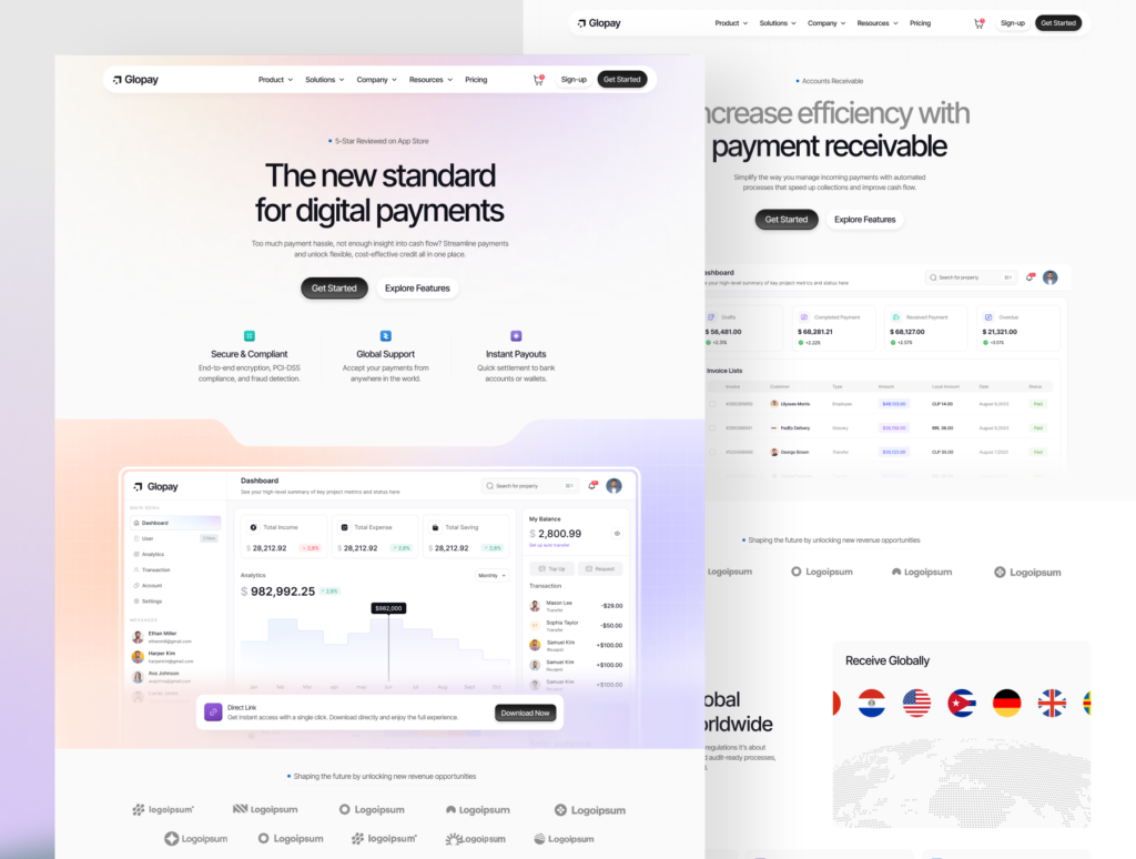 Glopay - Finance Management & Fintech SaaS Website Webflow Template