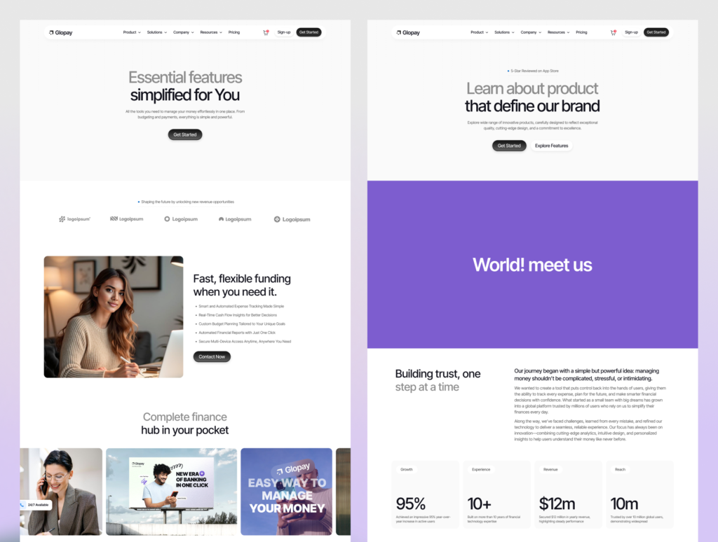 Glopay – Finance SaaS Webflow & Figma Website Template